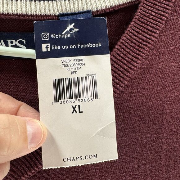 Chaps Sweater Vest Mens XL Red Maroon V Neck Pullover Knit New With Tags Cotton - Picture 5 of 13